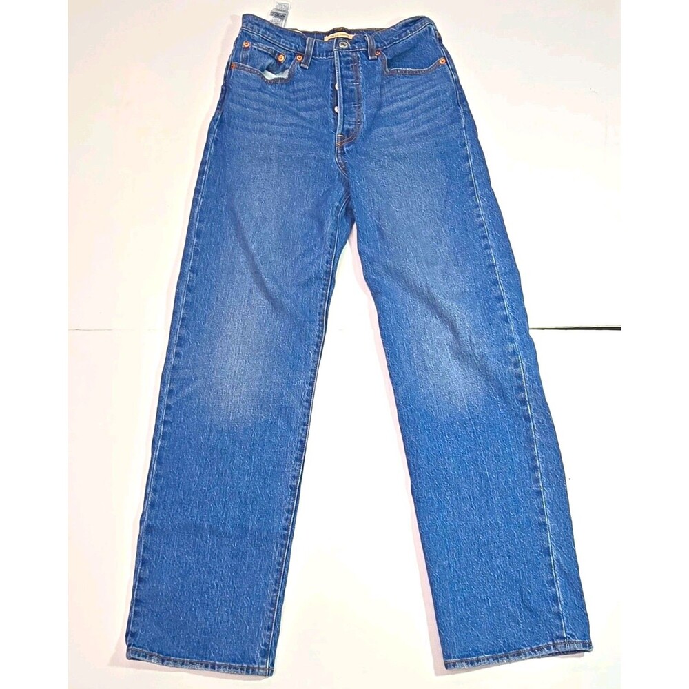 Levi’s Premium Ribcage Straight Mens Jeans Blue Denim Medium Wash High Rise